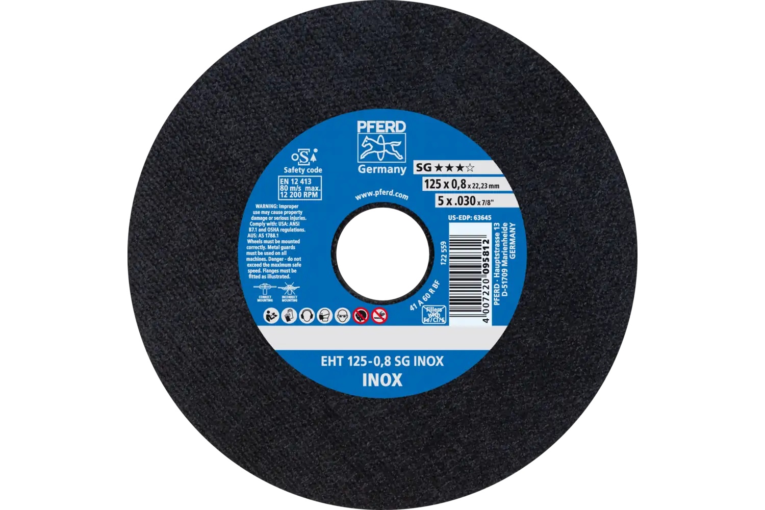 Picture of Pferd Cut-Off Wheel, 5" X .030 X 7/8, Sg Inox, T1, Aluminum Oxide